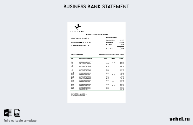 цифровая загрузка выписки по счету предприятия Lloyds в США, шаблон в формате Wo